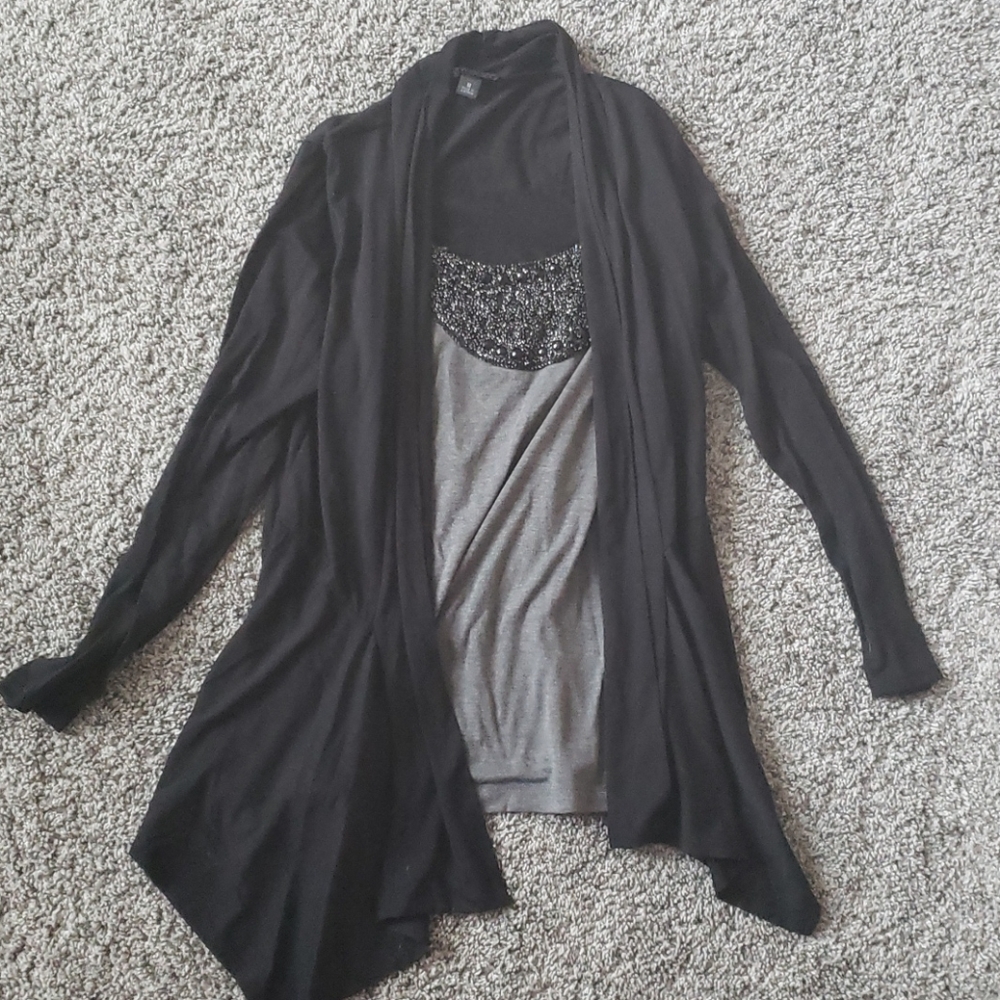 Tanktop cardigan with beaded collar